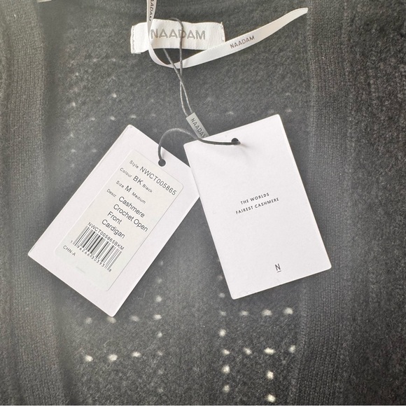 NAADAM Black Open-Front Cashmere Crochet Cardigan size M - Picture 4 of 8